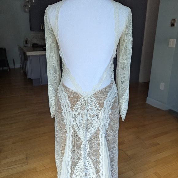 Grace Loves Lace Inca Lace Silk Wedding Dress Size Small Ivory/Nude and Tan - Picture 15 of 16